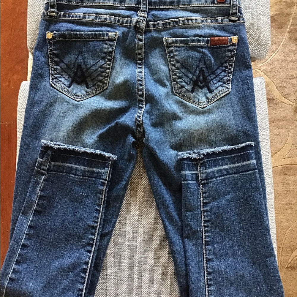 7FAM‎ A Pocket Jeans Girls Raw Hem Holes Distressed Ripped Denim Stretch